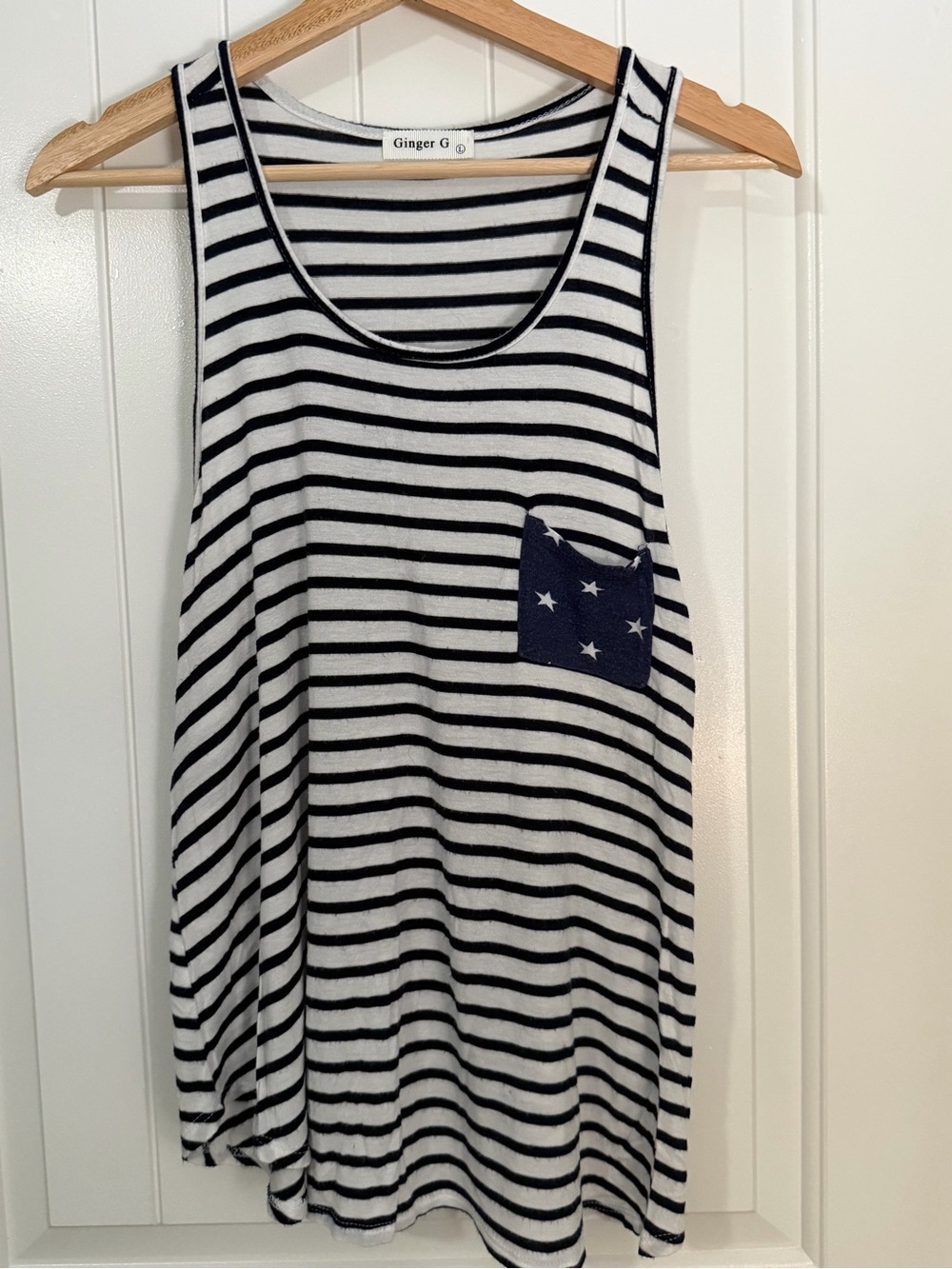 Ginger G Navy & White Striped Tank with Star Pocket